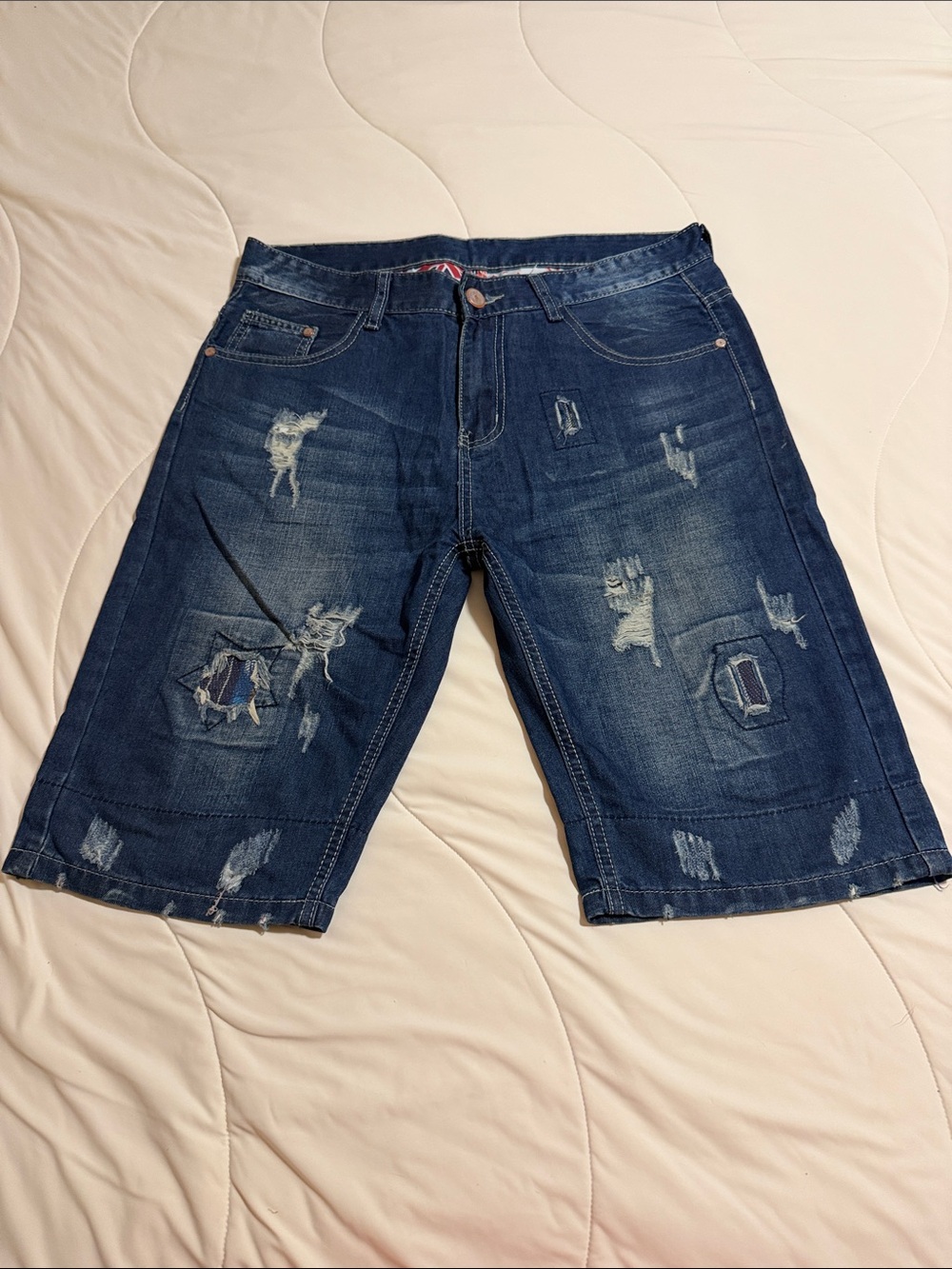 Men's Distressed Dark Blue Jean Shorts